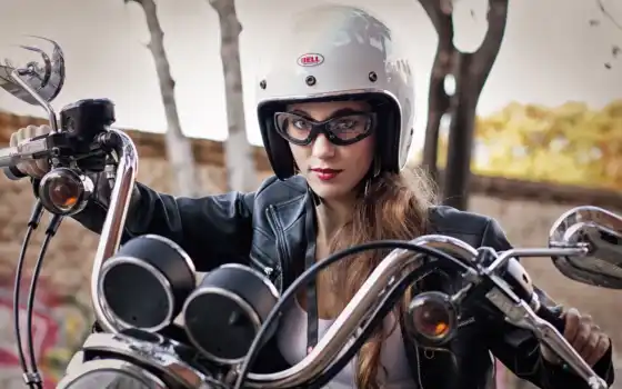 девушка, шлем, мотоцикл