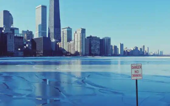 город, chicago, иллинойс, winter, лед, 