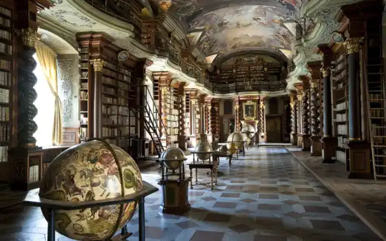 библиотека, глобусы, старинная, шар, библиотеке, старинные, klementinum, глобусов, праге, 