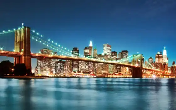мост, бруклин, фотообои, york, нью, город, артикул, ночь