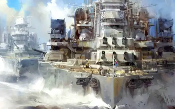 art, desktop, blue, facebook, sky, some, fantasy, cruiser, military, clouds, awesome, warship, battleships, flags, мощ, 