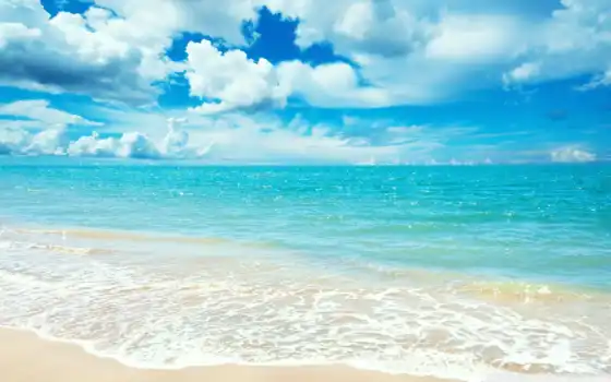 море, пляж, синее, синее, вид,