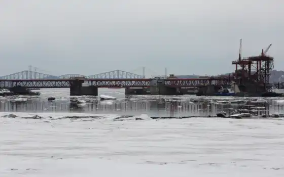 мост, снег, ocean, фото, royalty