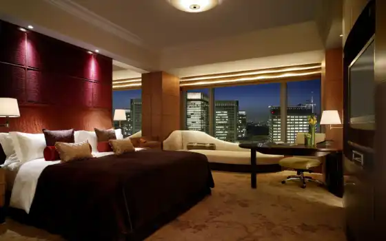 интерьер, комната, дизайн, стиль, квартира, спальня, окно, город, кровать, здание, уют, hotel, tokyo, 
