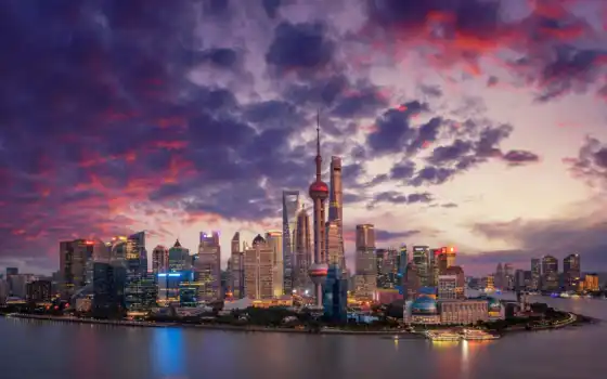 река, shanghai, китаянка, china, город, building, house, мегаполис, небоскрёб