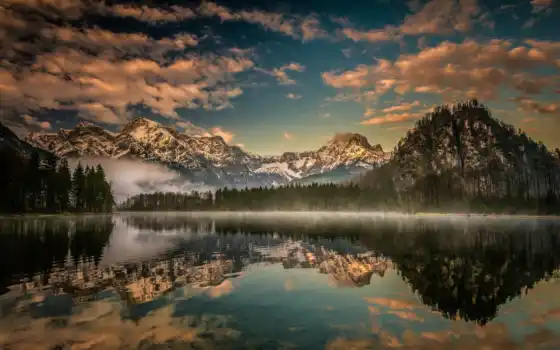 austrian, австрия, гора, озеро, альпы, отражение