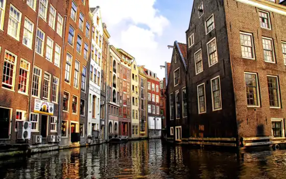 постройки, дома, город, венецианский, канал, венецианские, каналы, картинка, амстердаме, 