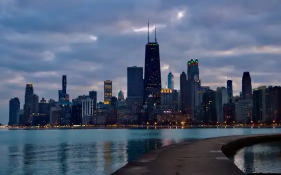 chicago, north, skyline, пляж