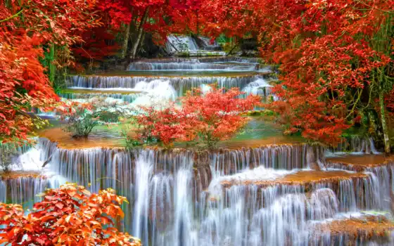 водопад, природа, осень
