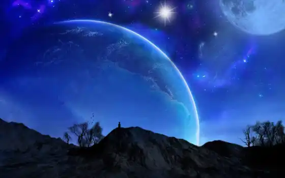 earth, луна, planet, космос, небо
