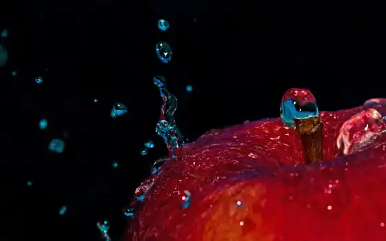 apple, water, drop, фон, чёрн, splash