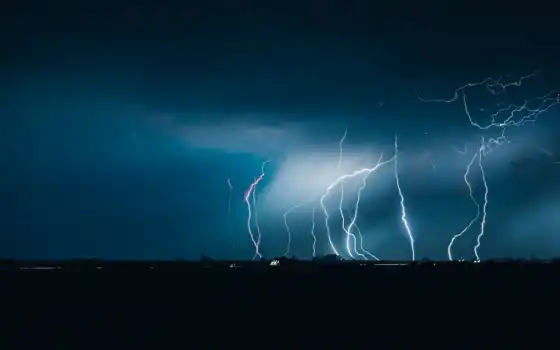 lightning, буря, ночь, природа