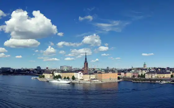 стокгольм, Швеция, городской пейзаж, стена, синий
