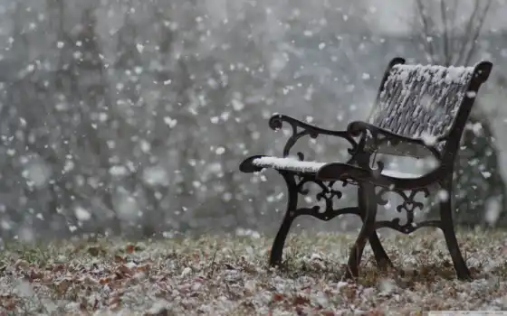 снежинка, первое, кресло, снег, winter, пасть, vypast, think, праздник, одинокий, ночь