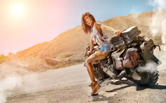 мотоцикл, байкер, пустыня, дым, см., модуль, кубка, впереди, авторский большой