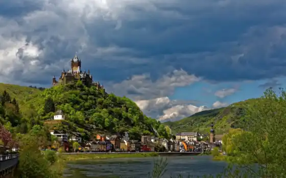река, германия, castle, dusseldorf, экскурсия, облако, germanii
