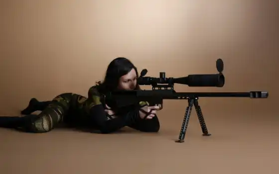 девушка, снайпер, винтовкой, снайперской, 