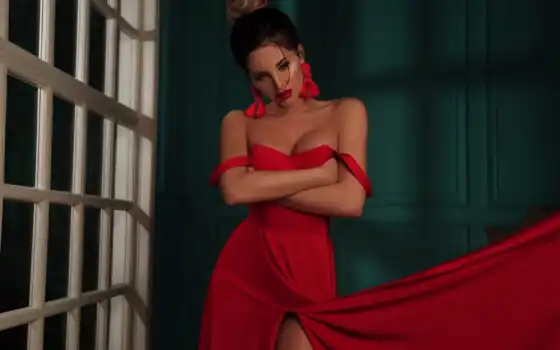 платье, красное, плечи