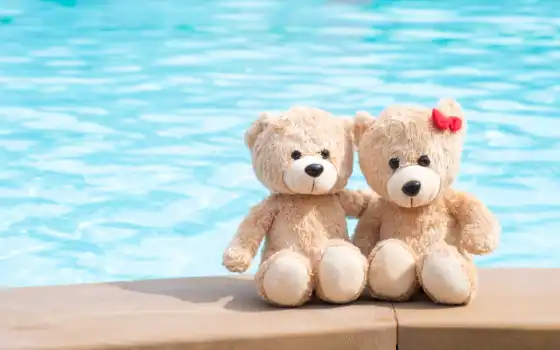 teddy, медведь, два, handmade, море, плюшевый