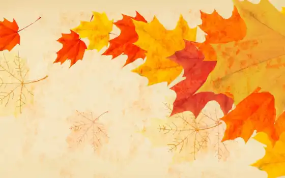 минимализм, осень, ветер, листва, рисунок, листья, 