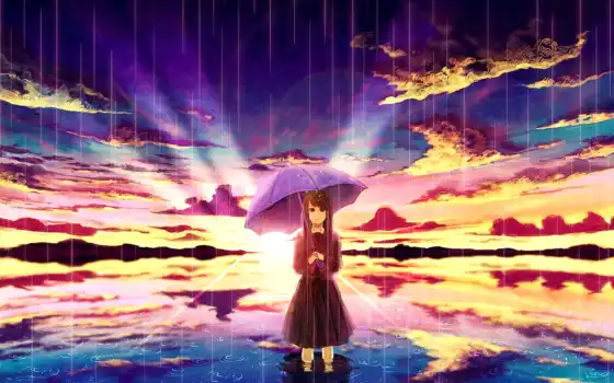 anime, ametrin, art, девушка, дождь, narry, water, sun, арты, amemura, 