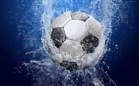 вода, футбаль, мяч, синее, брызги, футбол, капли, спрей, настольный,