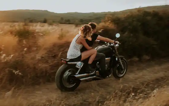 мотоцикл, пара, мужчина, женщина, любовь, велосипед, фото, фартук, киногерстры, всадник, шоссе