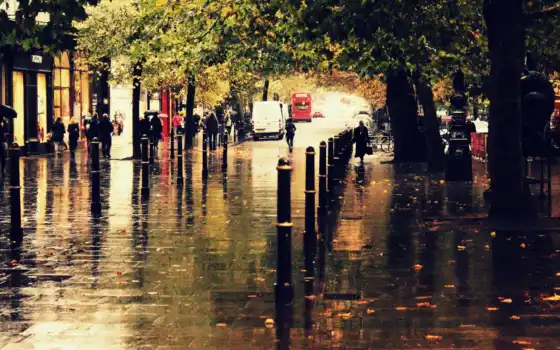 дождь, город, улица, осень, 