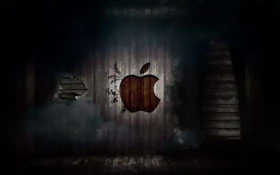 яблоко, mac, стена, логотип, старые