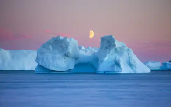 айсберг, сумерки, айсберг, море, даже, дюск, лед, больше, большая, сумерки