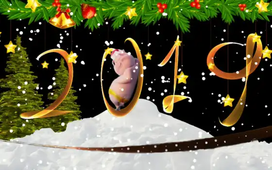открытка, год, новое, свинья, рождество, новый год