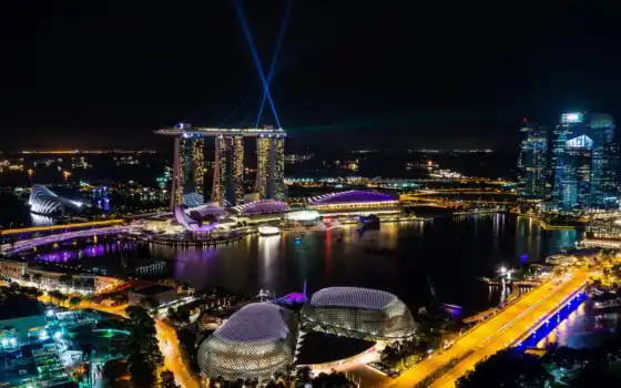singapore, ночь, мегаполис, roads, огни, улица, cities, bay, 