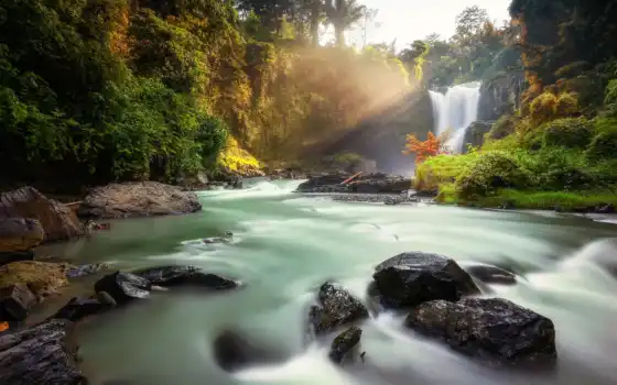 водопад, природа, тегенунган, река, индонезия, Бали, джунгли