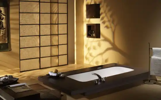 ванная, интере, комната, японский, япония