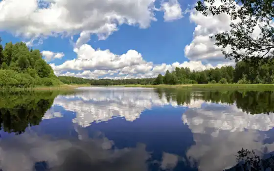 отражение, небо, озеро
