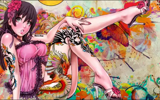 wallpaper, snyp, tattoos, anime, tattoo, flowers, hd, dragon, shunya, arts, shoes, девушка, yamashita, аниме, платье, узоры, manga, girl, 
