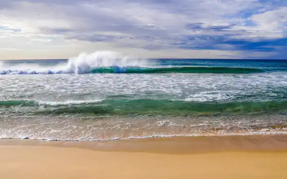 waves, накатываются, берег, моря, море, пляж, 
