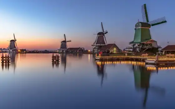 hotel, zaandam, holland, нидерланды, mill, landscape