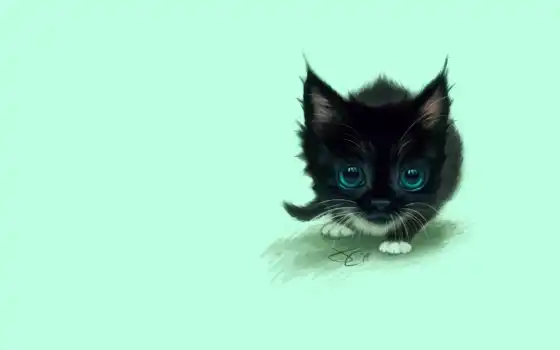 черный, черный, зеленый, мультфильм, котенок