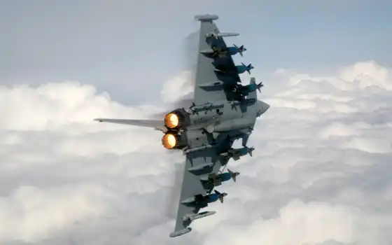 military, aircraft, typhoon, eurofighter, jet, roll, barrel, 
