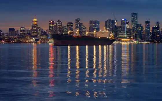 канада, vancouver, город, downtown, bay, water
