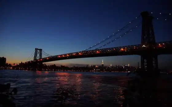 подвесной, мост, ночь