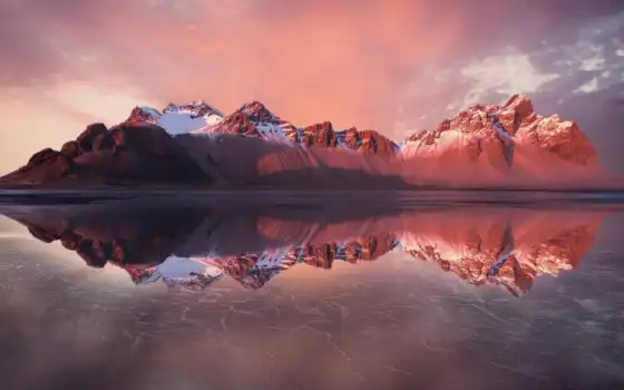 гора, природа, отражение, вода, ку, Исландия, тото