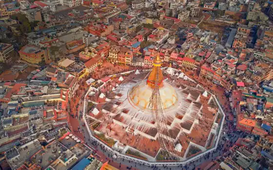 boudhanath, aerial, взгляд, stupa
