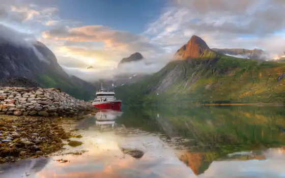 пейзаж, море, ремесло, норвегия, горный, норвежский