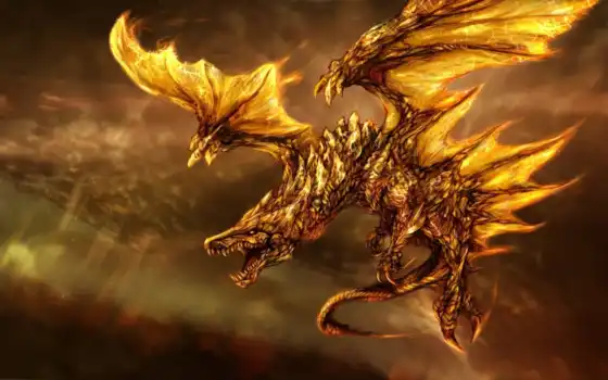 dragon, fantasy, трехмерной, графикой, фона, skin, gold, 