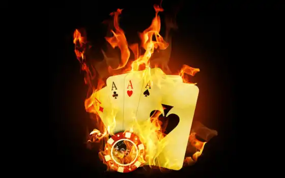 огонь, покер, казино, карты, тузы, пламя, 