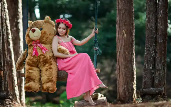 медведь, teddy, розовый, девушка