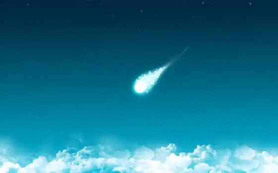 комета, облака, минимализм, синий, падающая, картинка, 