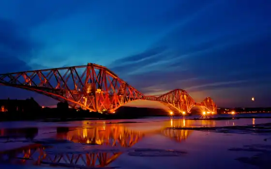 прочие, firth, мост, scotl, ночь, pont, шотландия, 